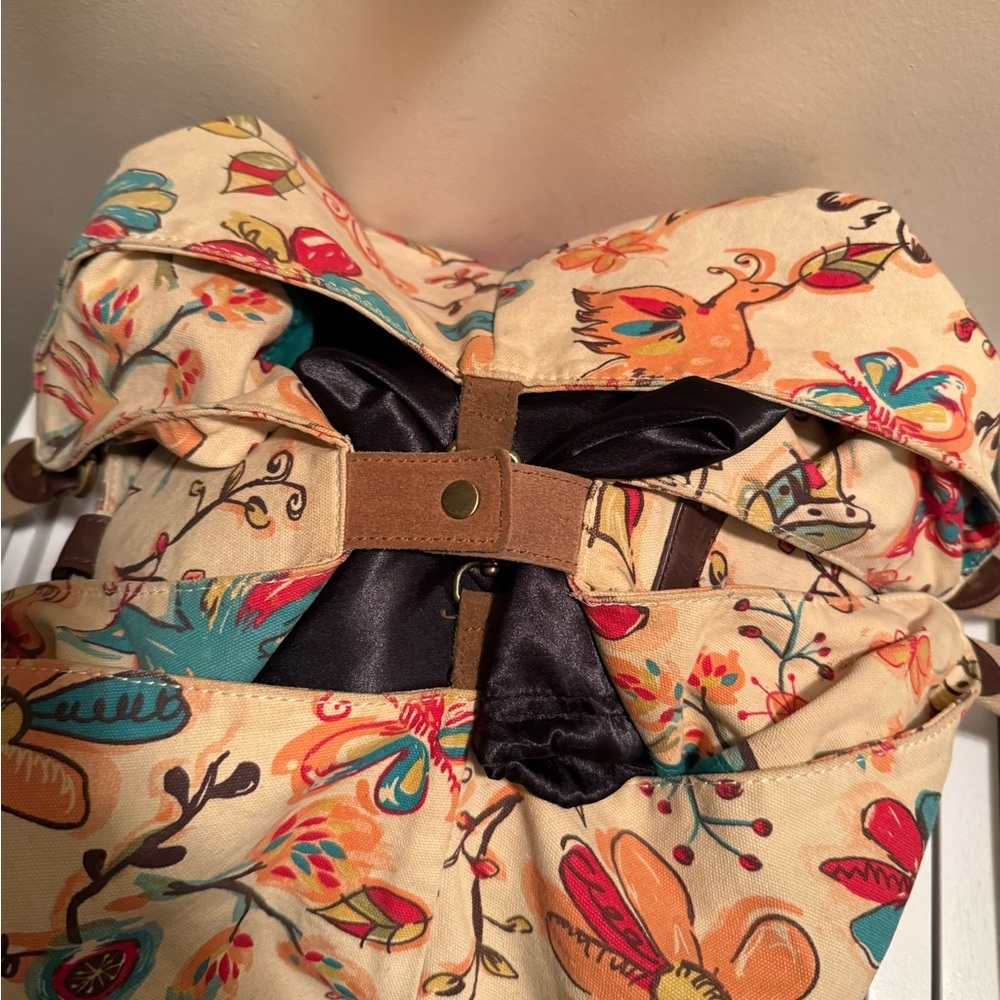 Lucky Brand Large Canvas Floral Bird Butterfly Hobo Bag - Picture 4 of 12